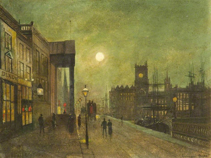 Liverpool Docks (panel 3), vintage artwork by Attributed to John Atkinson Grimshaw, 12x8