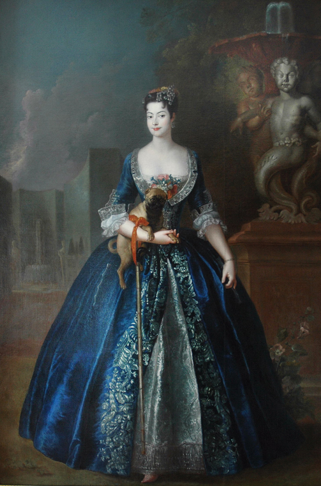 Anna Orzelska with a Pug, vintage artwork by Antoine Pesne, 12x8" (A4) Poster