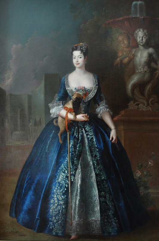 Anna Orzelska with a Pug, vintage artwork by Antoine Pesne, 12x8" (A4) Poster