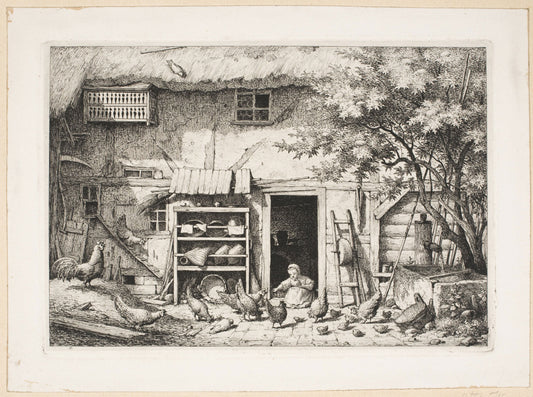 Child with Chickens in a Farmhouse Door, vintage artwork by Otto Wagner, A3 (16x12") Poster Print