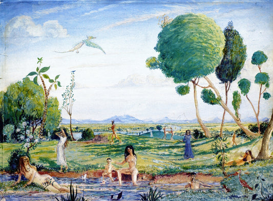 Fantasy - The Bathing Pool, vintage artwork by James Dickson Innes, 12x8" (A4) Poster