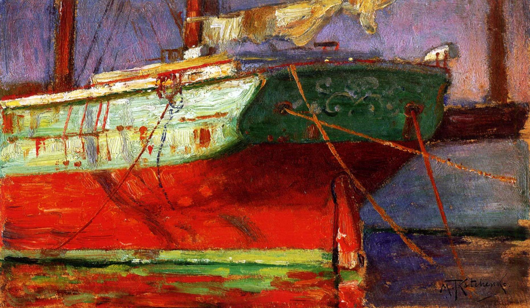 Sailboat at the Pier by Mikhail Tkachenko,A3(16x12")Poster