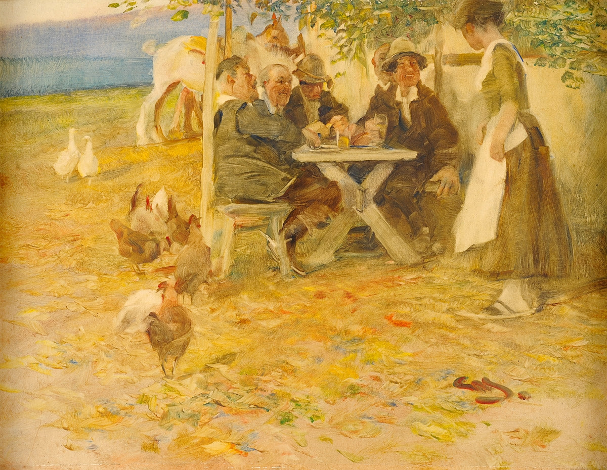 Tavern on the Rhine, vintage artwork by Wilhelm Schreuer, 12x8" (A4) Poster