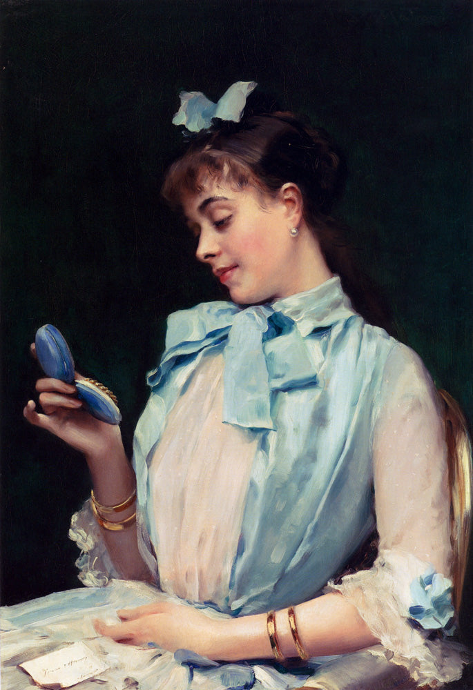 Portrait Of Aline Mason In Blue, vintage artwork by Raimundo de Madrazo y Garreta, 12x8" (A4) Poster