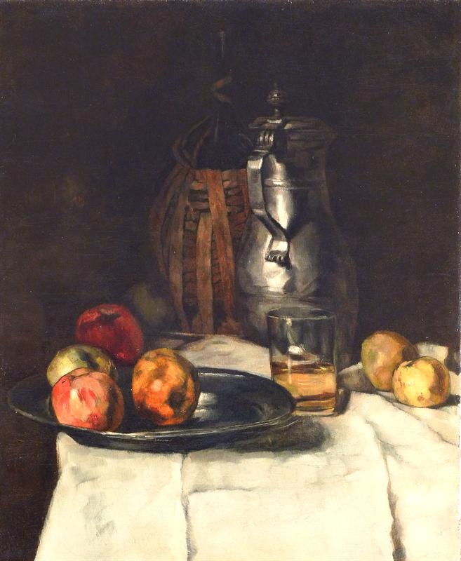Still life mit Pewter Mug, Wineglass and Apple, vintage artwork by Carl Eduard Schuch, 12x8" (A4) Poster