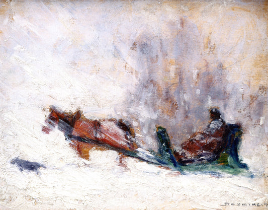 Winter, Montreal, vintage artwork by Arthur-Dominique Rozaire, 12x8" (A4) Poster