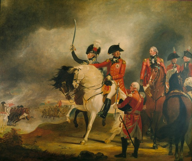 King George III Reviewing the Prince of Wales' Regiment, Attended by  the Prince of Wales, vintage artwork by Sir William Beechey, 12x8" (A4) Poster