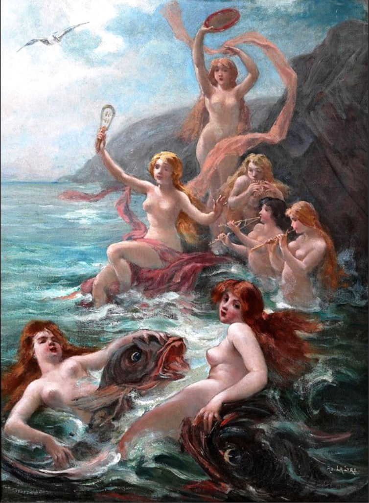 Le Concert des Sirènes, vintage artwork by Adolphe la Lyre, 12x8" (A4) Poster