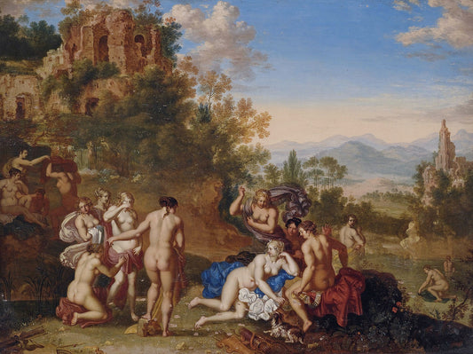 Diana and her Nymphs discovering the pregnancy of Callisto, vintage artwork by Johannes van Haensbergen, 12x8" (A4) Poster