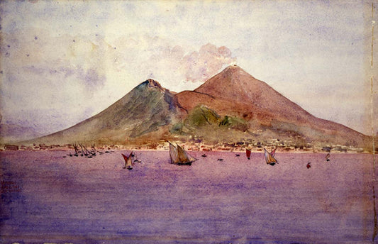 Mt. Vesuvius from the Bay of Naples, vintage artwork by Cass Gilbert, 12x8" (A4) Poster