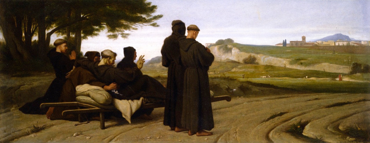 Saint Francois d'Assise Transporte Mourant a Sainte-Marie des Agnes, Benit la Ville d'Assise, vintage artwork by François-Leon Benouville, A3 (16x12") Poster Print