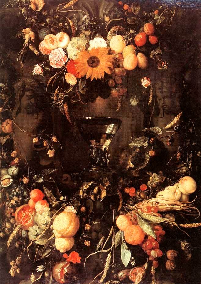 Fruits and Flowers with Wine Glass, vintage artwork by Jan Davidsz. de Heem, 12x8" (A4) Poster