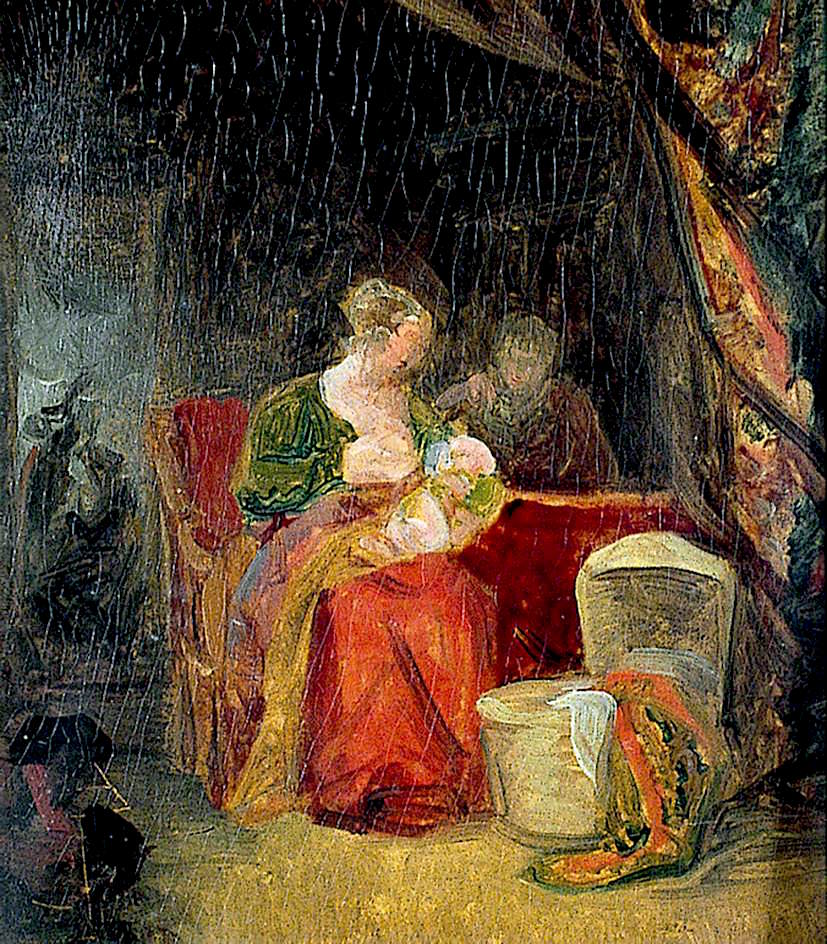 Man, Woman and Baby  in a Bedroom, vintage artwork by Joseph Clover, 12x8" (A4) Poster