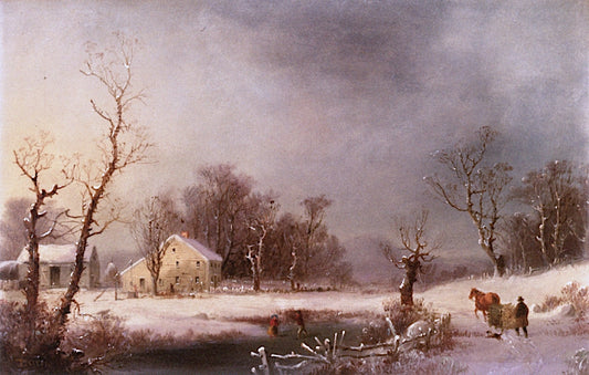 Rural Winter Scene, vintage artwork by George Henry Durrie, A3 (16x12") Poster Print