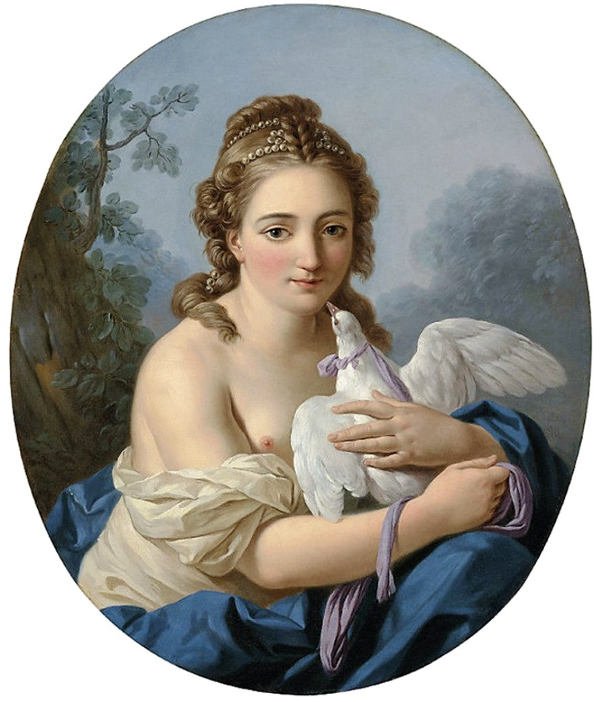 A Young Woman Holding a Dove, vintage artwork by Louis Jean François Lagrenee, 12x8" (A4) Poster