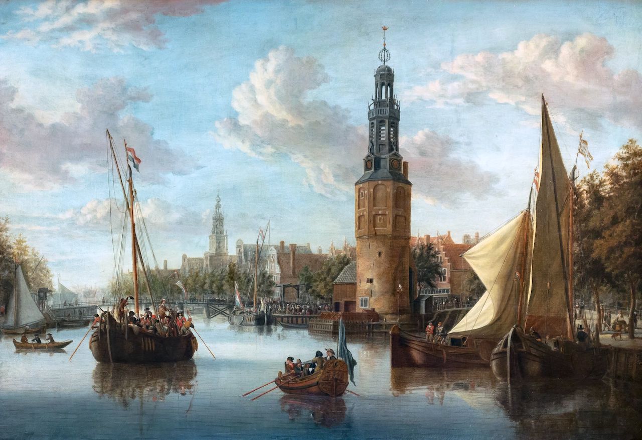 Embarkation of Company Tropps at the Montelbaan Tower, vintage artwork by Abraham Jansz. Storck, 12x8" (A4) Poster