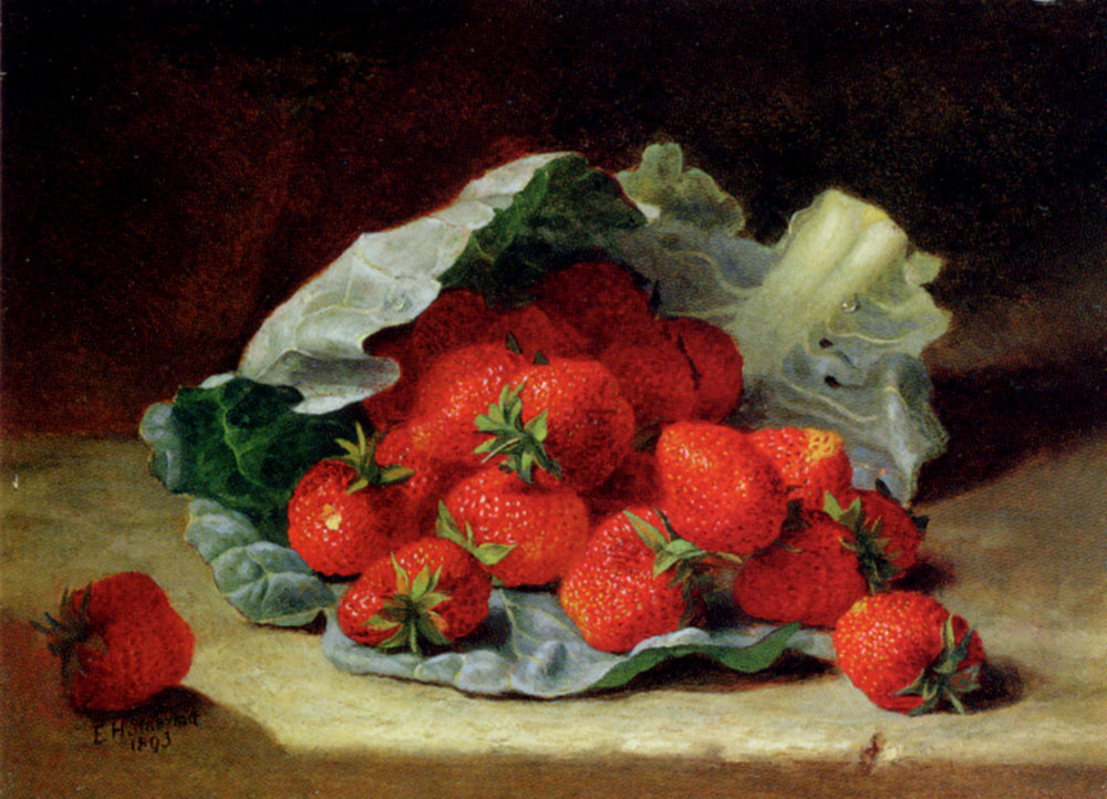 Strawberries On A Cabbage Leaf, vintage artwork by Eloise Harriet Stannard, 12x8" (A4) Poster