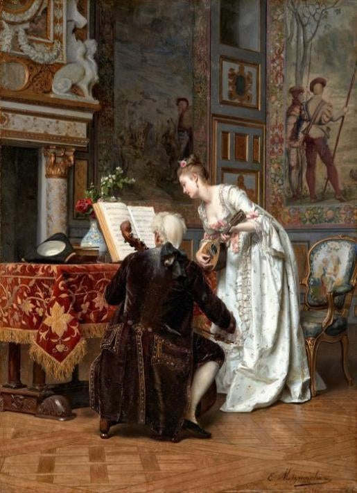 The music lesson, vintage artwork by Emile Pierre Metzmacher, A3 (16x12") Poster Print