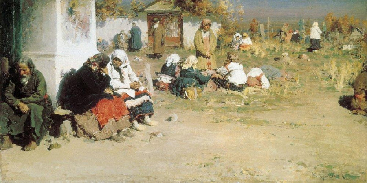 Before the Church Service, vintage artwork by Abram Efimovich Arkhipov, 12x8" (A4) Poster