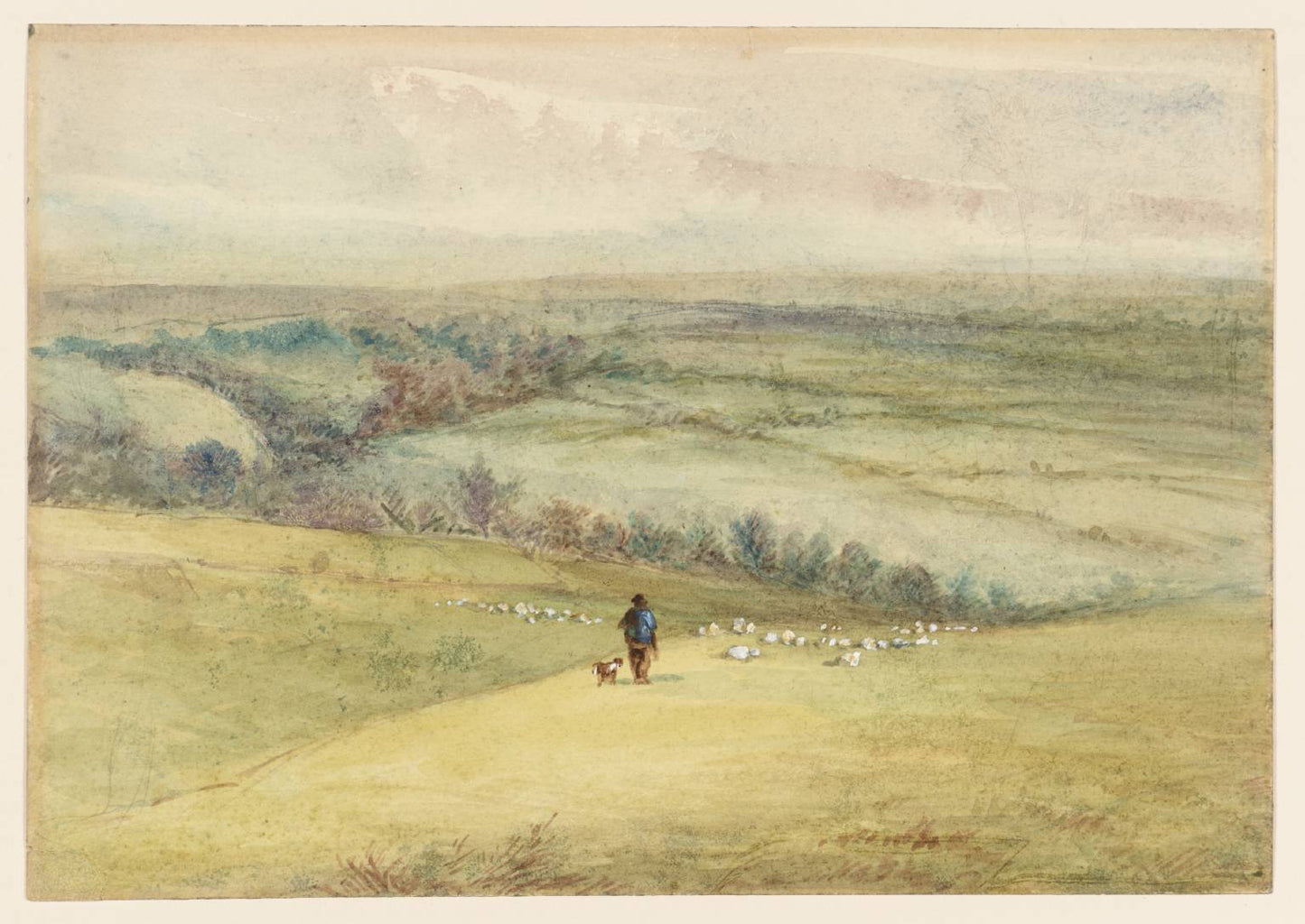 A Shepherd on the Downs, vintage artwork by John William Inchbold, 12x8" (A4) Poster