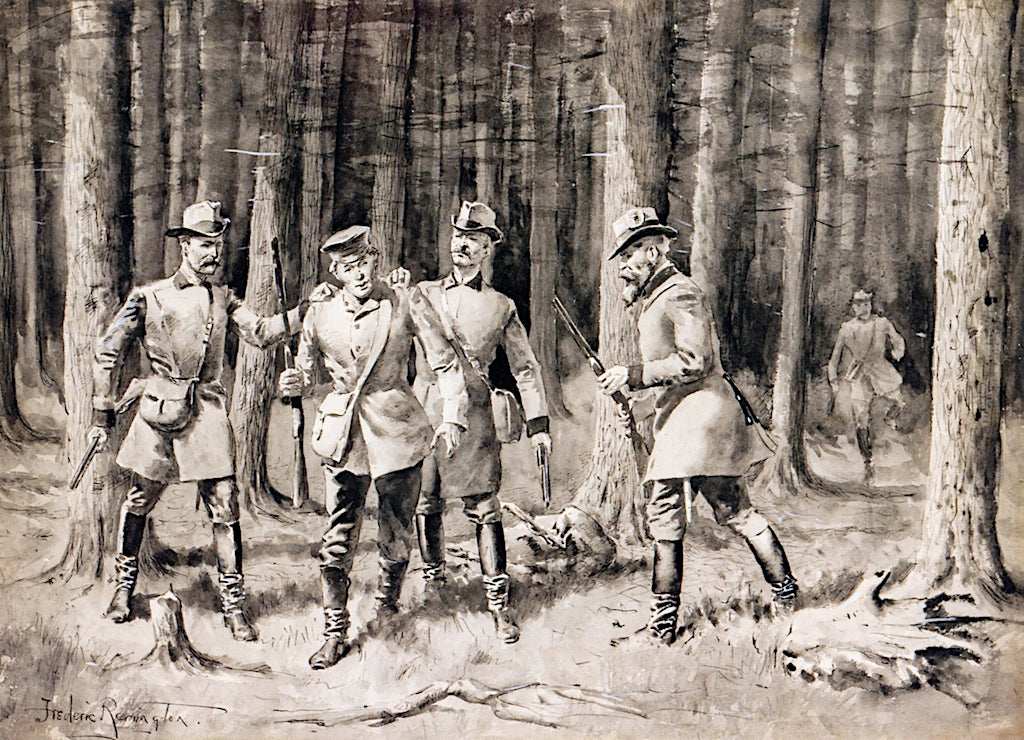 Arrest of a Poacher in the Forest, vintage artwork by Frederic Remington, 12x8" (A4) Poster
