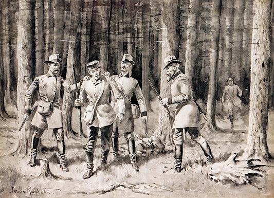 Arrest of a Poacher in the Forest, vintage artwork by Frederic Remington, 12x8" (A4) Poster