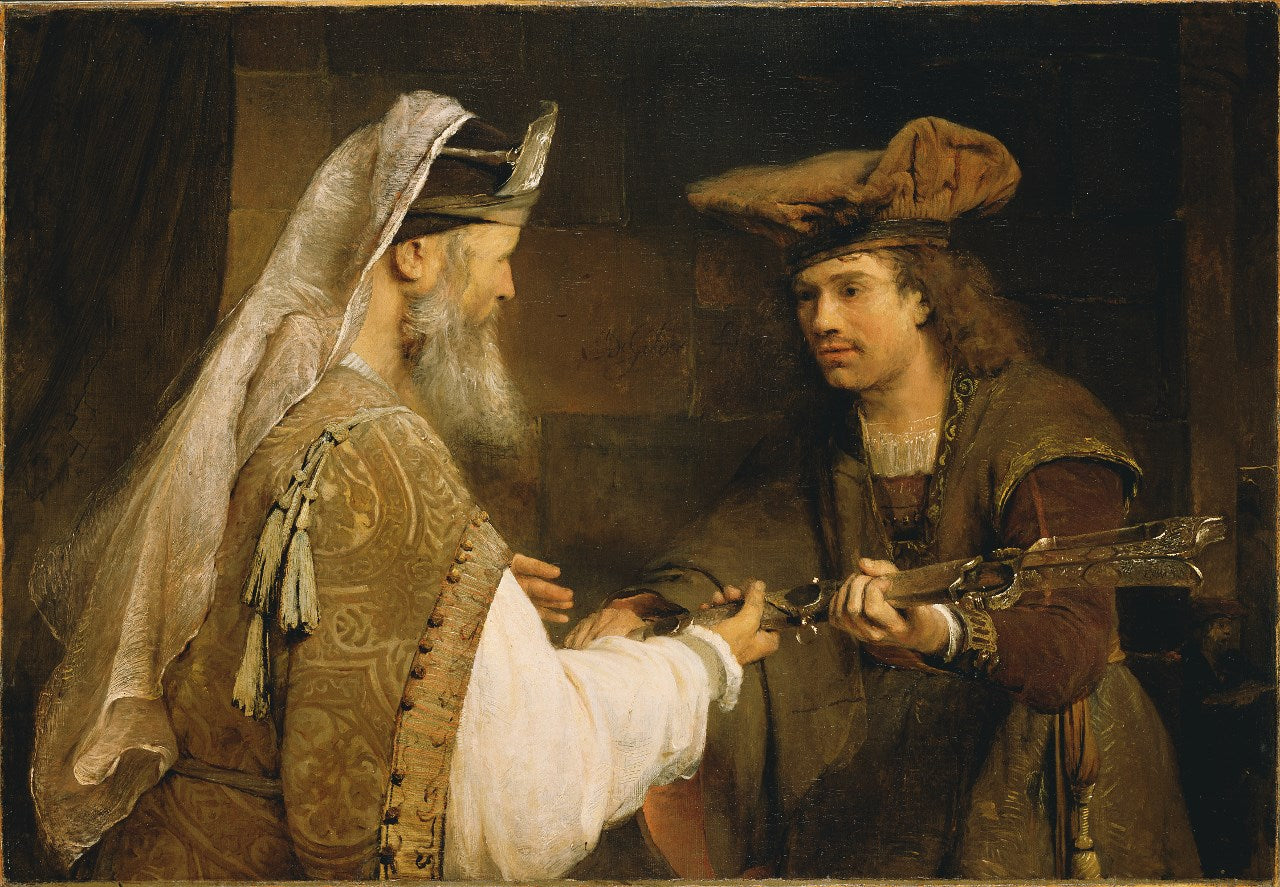 Ahimelech Giving the Sword of Goliath to David, vintage artwork by Aert de Gelder, 12x8" (A4) Poster
