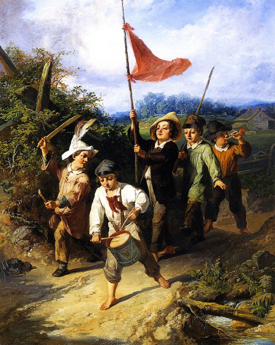 Boys Playing Soldiers, vintage artwork by Christian Schussele, 12x8" (A4) Poster