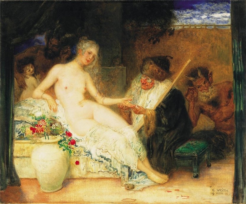 Young beauty and the fortune teller, vintage artwork by Eduard Veith, 12x8" (A4) Poster