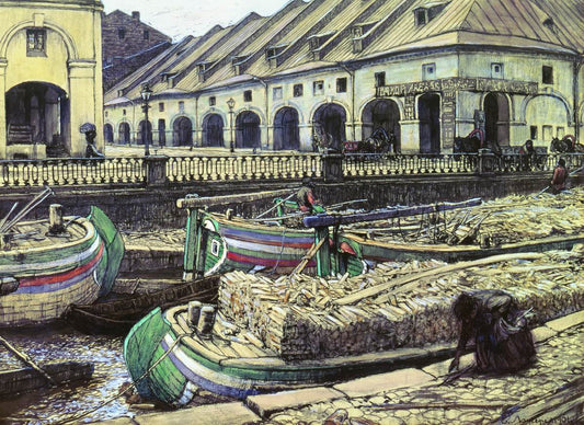 Market in St. Petersburg, vintage artwork by Evgeny Lanceray, 12x8" (A4) Poster