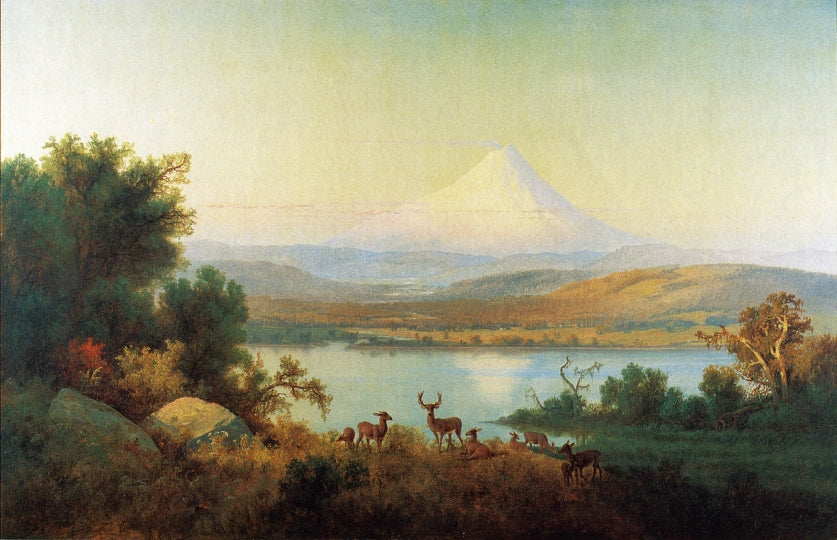 Mt. Hood Erupting, vintage artwork by Thomas Hill, 12x8" (A4) Poster