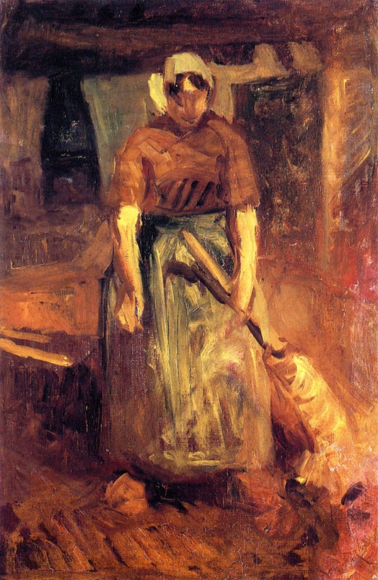 Study of Woman Sweeping, vintage artwork by Albert Henry Krehbiel, 12x8" (A4) Poster
