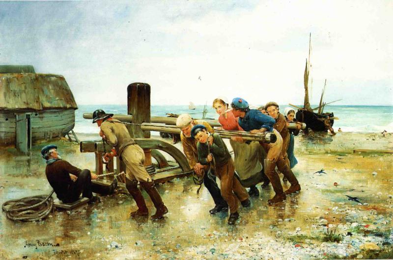 Hauling a Ship, vintage artwork by Henry Bacon, 12x8" (A4) Poster