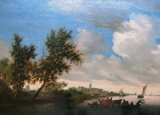 River Landscape with Nijenrode Castle, vintage artwork by Salomon van Ruysdael, 12x8" (A4) Poster