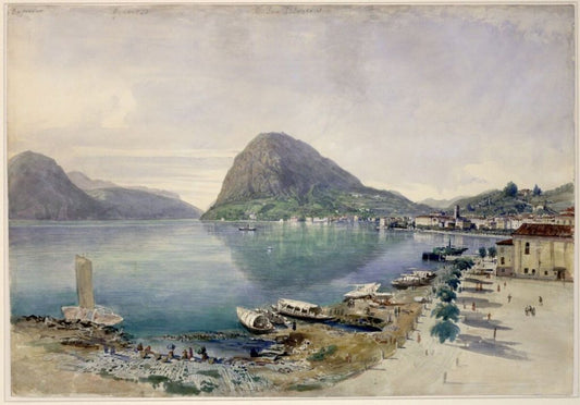 Lugano mit dem Monte San Salvatore, vintage artwork by Thomas Ender, A3 (16x12") Poster Print