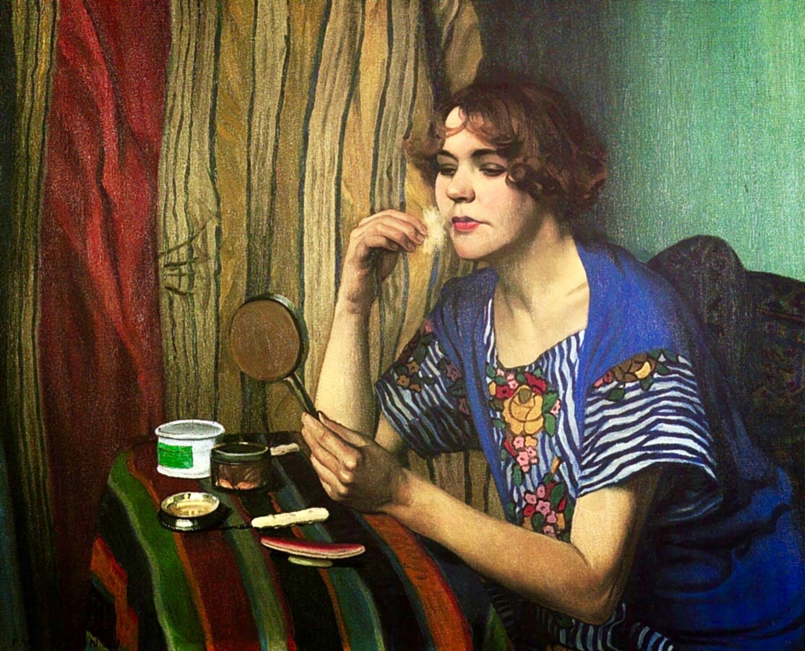 Femme avec un poudrier, vintage artwork by Felix Vallotton, 12x8" (A4) Poster