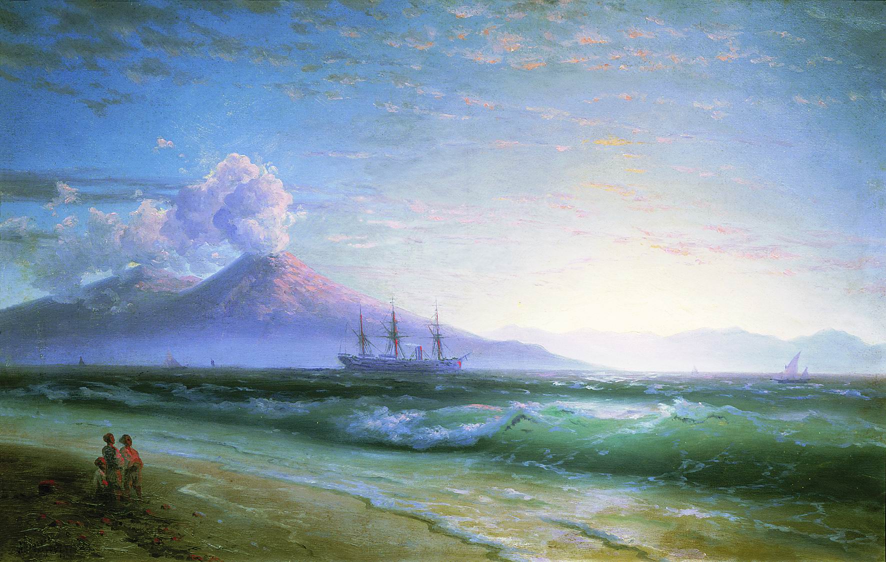 The Bay of Naples, Early Morning, vintage artwork by Ivan Constantinovich Aivazovsky, A3 (16x12") Poster Print