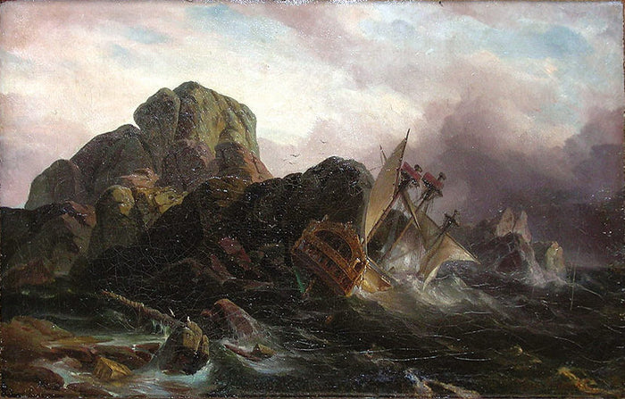 The shipwreck of a schooner, vintage artwork by Charles Louis Verboeckhoven, A3 (16x12