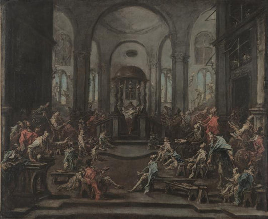 Interior of a Synagogue, vintage artwork by Alessandro Magnasco, 12x8" (A4) Poster