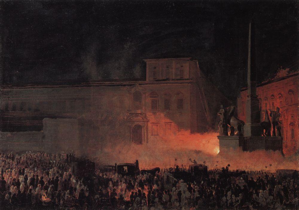 Political Demonstration in Rome in 1846, vintage artwork by Karl Pavlovich Brulloff, A3 (16x12") Poster Print
