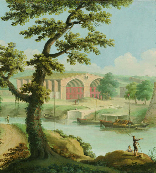 Porta Portese, the Shipyards of Clement XI, vintage artwork by Paolo Anesi, 12x8" (A4) Poster