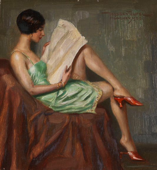 The Morning Paper (Die Morgenzeitung), vintage artwork by Hans Hassenteufel, 12x8" (A4) Poster