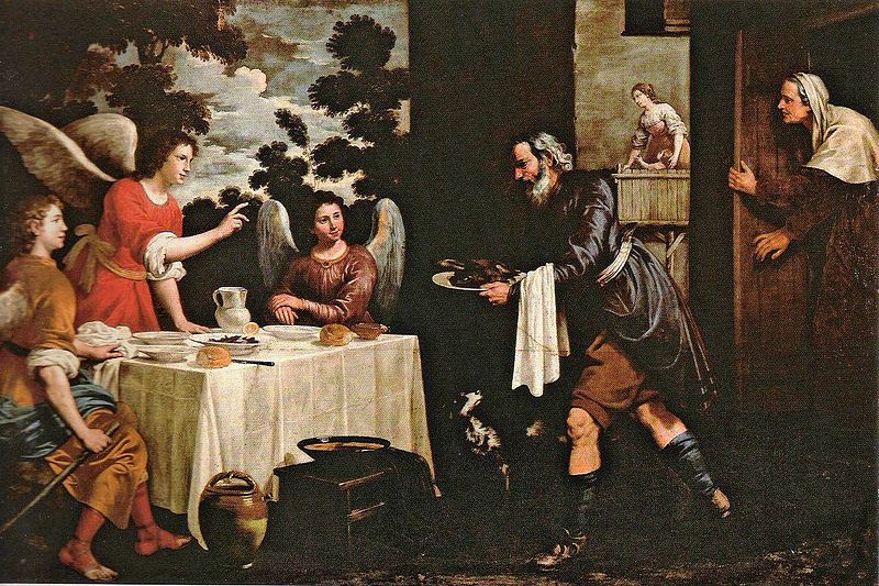 Abraham and the Three Leeches, vintage artwork by Juan van der Hamen, 12x8" (A4) Poster