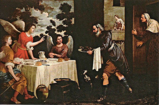 Abraham and the Three Leeches, vintage artwork by Juan van der Hamen, 12x8" (A4) Poster