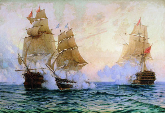 The Battle of the Mercury Brig and Turkish Ships, vintage artwork by Mikhail Tkachenko, 12x8" (A4) Poster