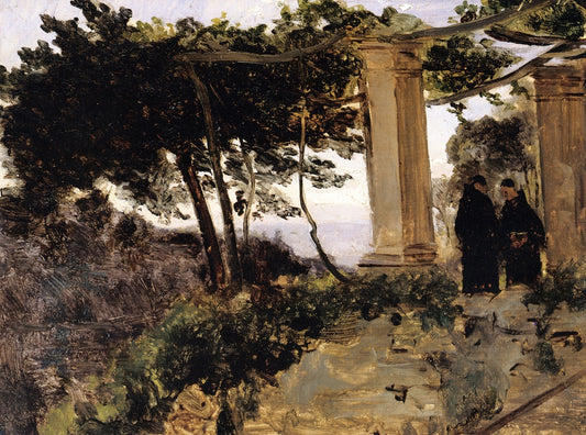 Amalfi - Monks in a Pergola, vintage artwork by Jean-Baptiste-Camille Corot, A3 (16x12") Poster Print
