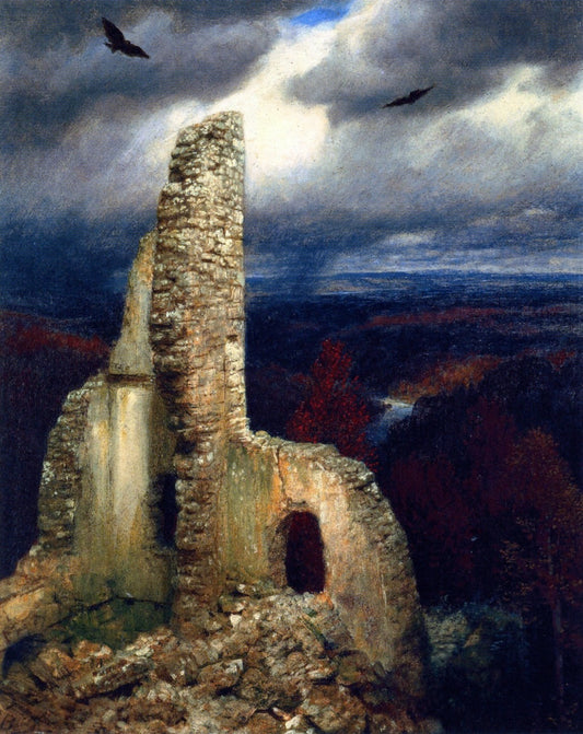 Ruined Castle with Two Circling Eagles, vintage artwork by Arnold Böcklin, 12x8" (A4) Poster