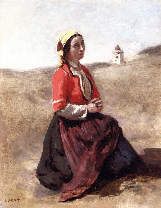Breton Woman in Prayer, vintage artwork by Jean-Baptiste-Camille Corot, A3 (16x12") Poster Print