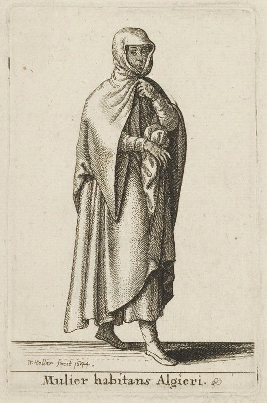 Algerian Woman (Mulier habitans Algieri), vintage artwork by Václav Hollar, 12x8" (A4) Poster