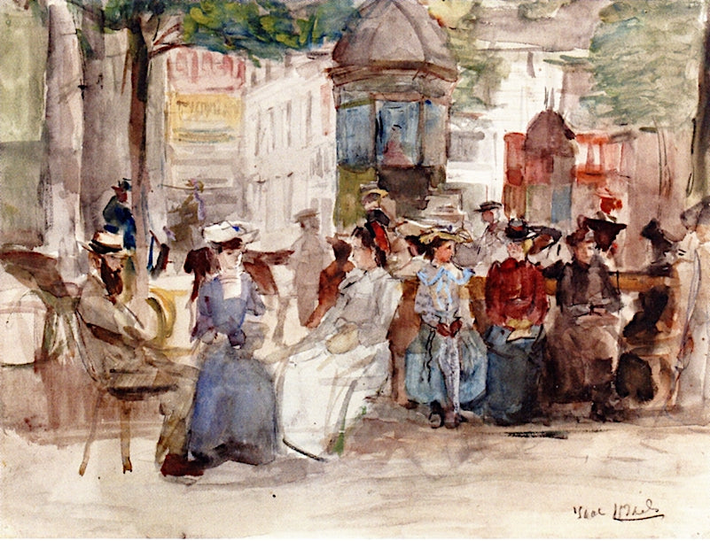 An Elegant Company Resting under Trees, Paris, vintage artwork by Isaac Israels, 12x8" (A4) Poster